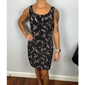 Vintage 90s Floral Sheath Dress Black Pink‎ Tailored Made in USA Size 4/6 Mini